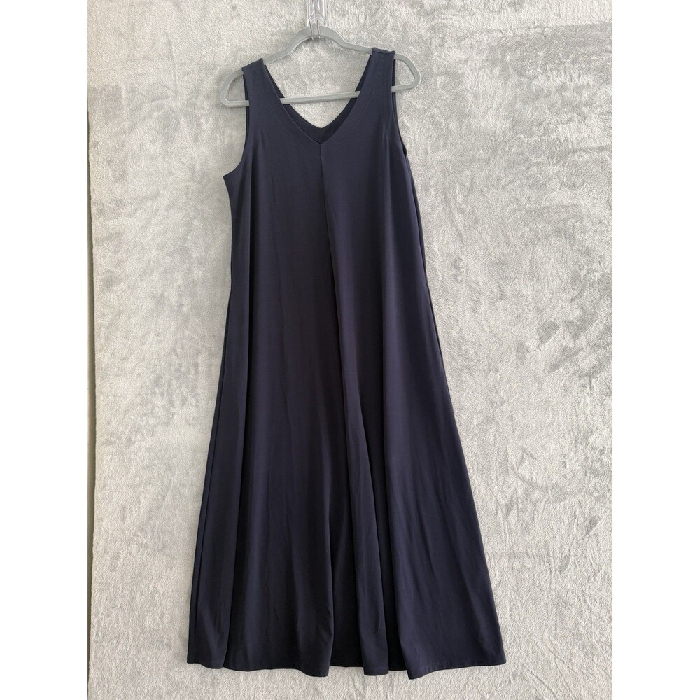 Chico's Easy Chic Maxi Dress Womens Size 2 Large Navy Blue V Neck
